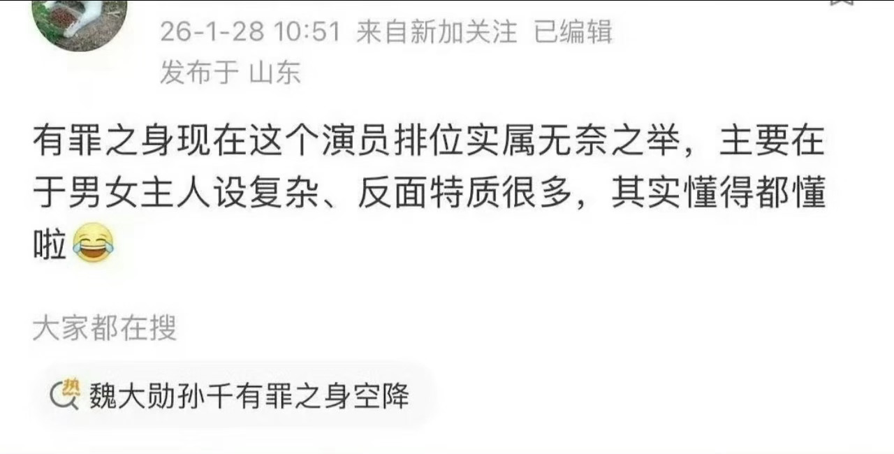 王真儿压番魏大勋孙千原因差不多就是这样，有罪之身这剧直接0宣发空降肯定是有原因的