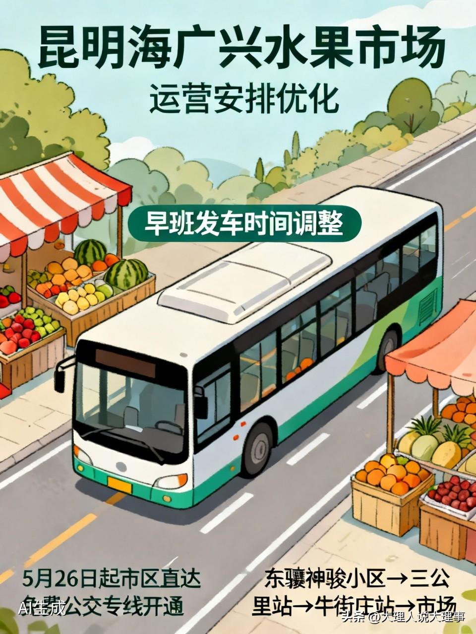 昆明海广兴水果市场最近有运营安排优化，早班发车时间调整啦，采购客商、市民朋友、合