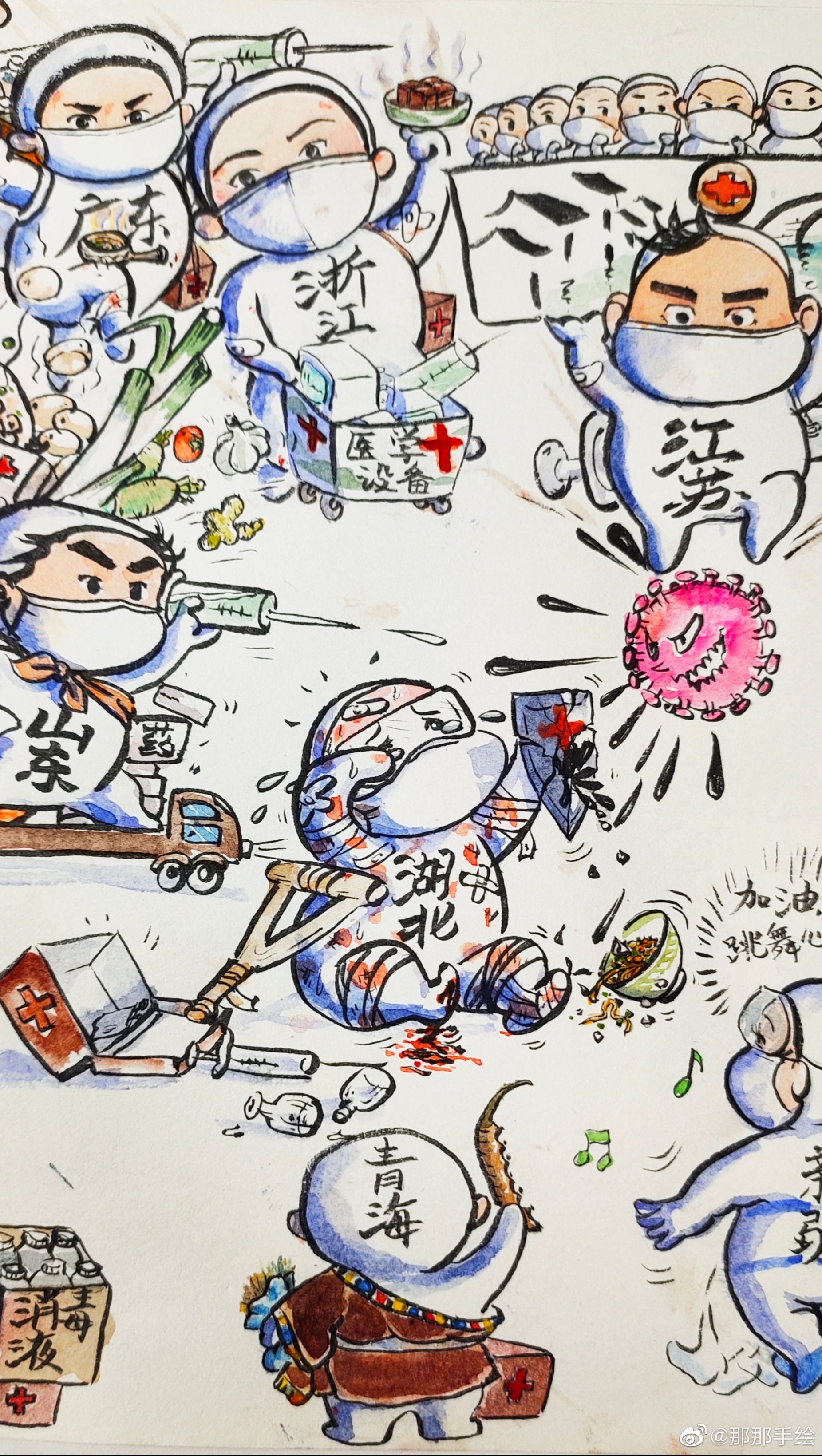 我最近画的全国驰援湖北抗疫一线致敬小漫画完整版，画的排名不分先后，万众一心，必胜