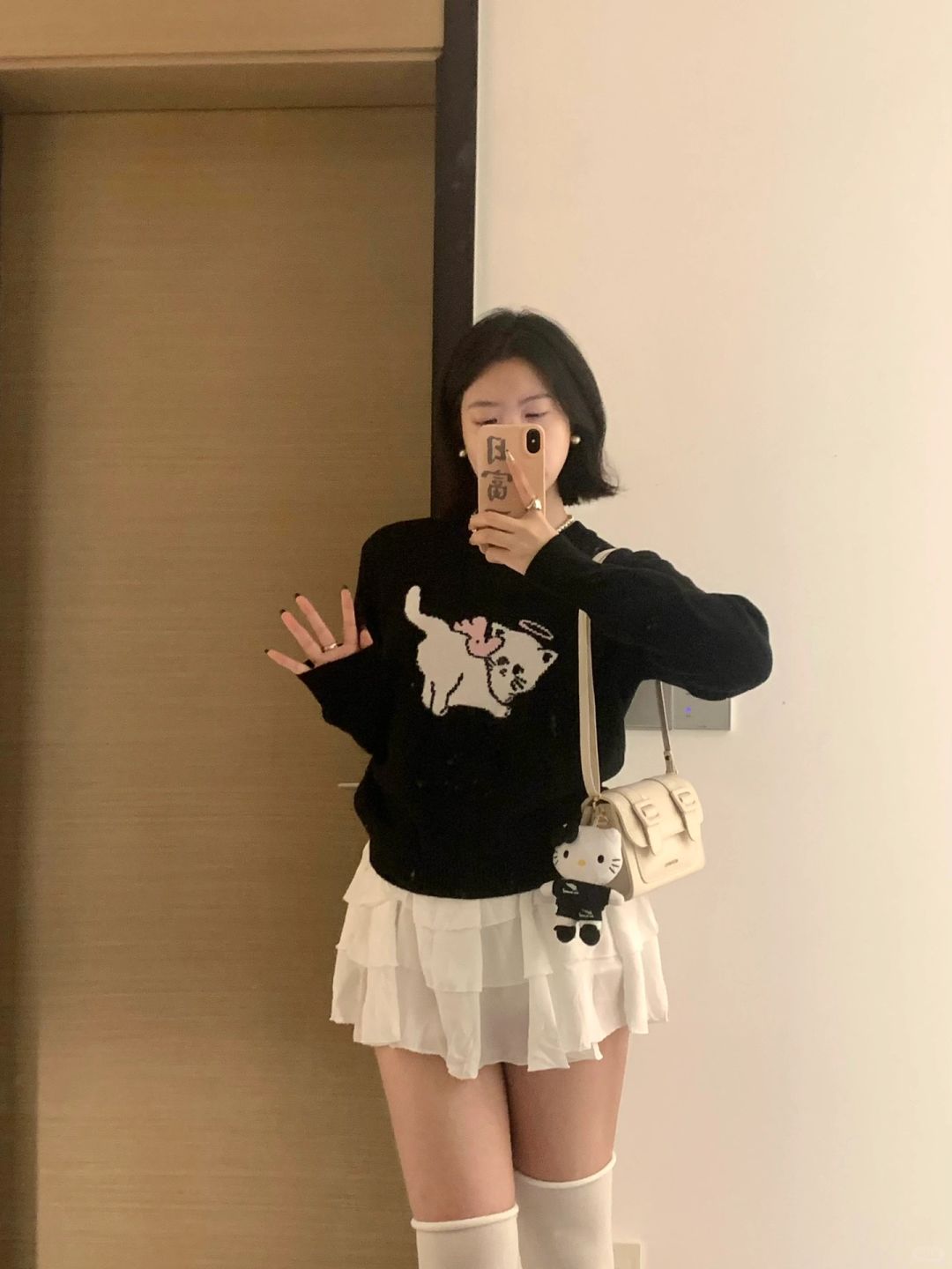 165/120 微胖穿搭 小猫毛衣太可爱啦