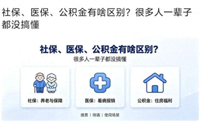工资条上扣的社保、医保、公积金，到底有啥区别？很多人都没弄懂
