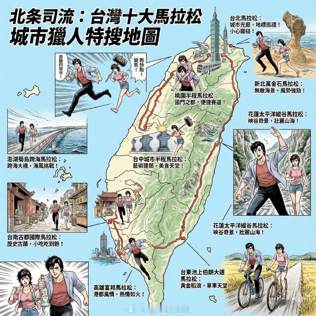 台湾跑友用 Gemini 生产的北条司风格台湾十大马拉松手绘，然而没有米仓田中马