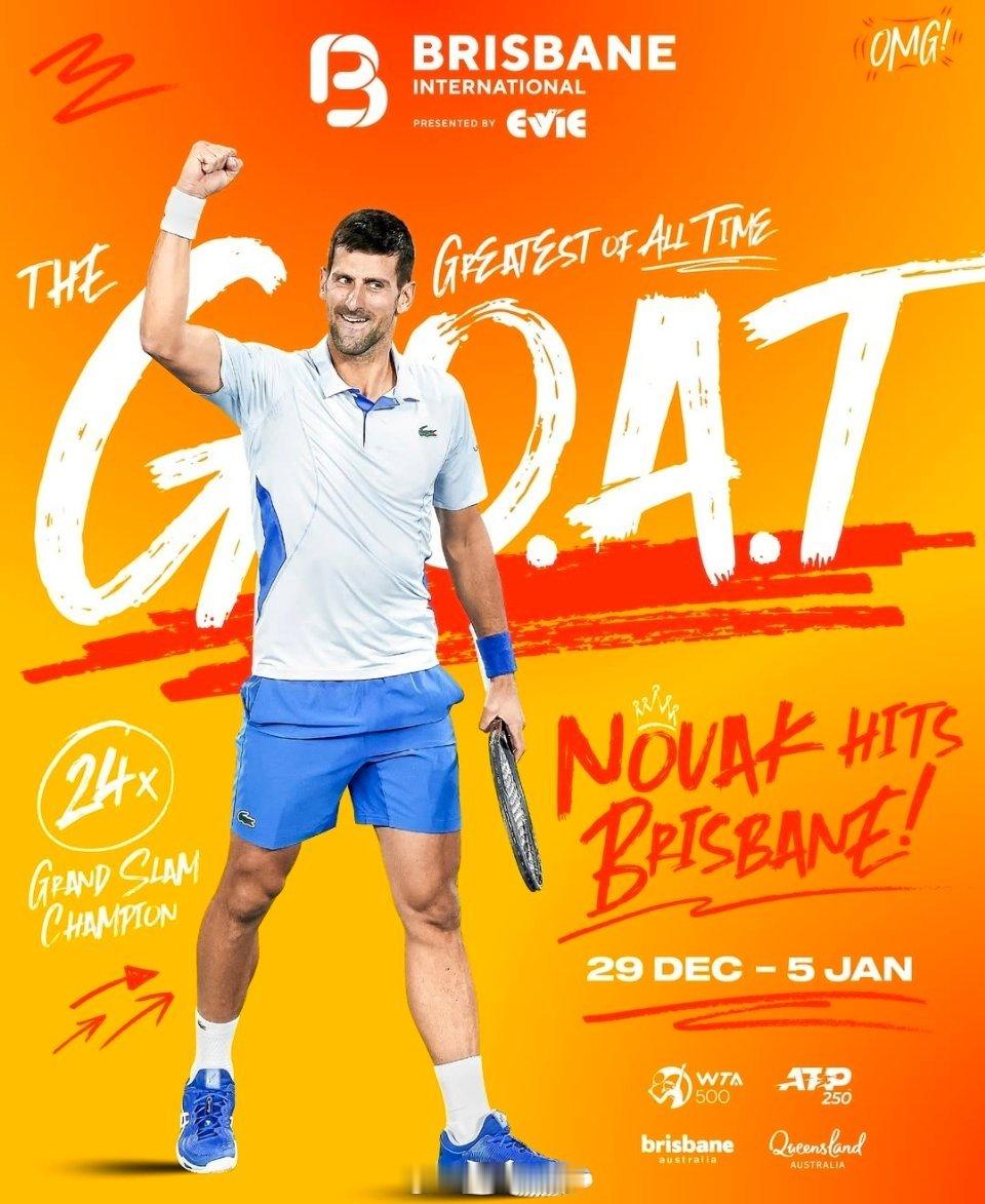 德约科维奇[超话]  G’Day！GOAT！布里斯班发布德约预告海报！[酷][酷