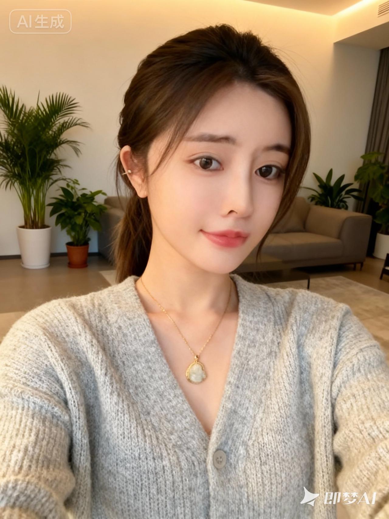 今年冬天的不同东方网红美女的自拍照里，她梳着半扎发，带着几分灵动的纯欲风。身上是