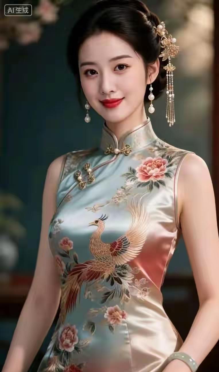 红妆美人笑，锦衣华贵间。