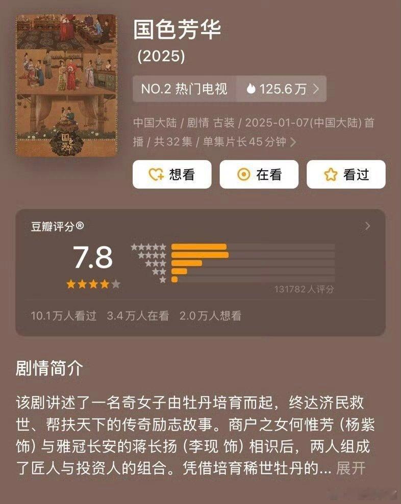 杨紫、李现主演的 国色芳华  豆瓣开分7.8，你觉得高了还是低了？ 