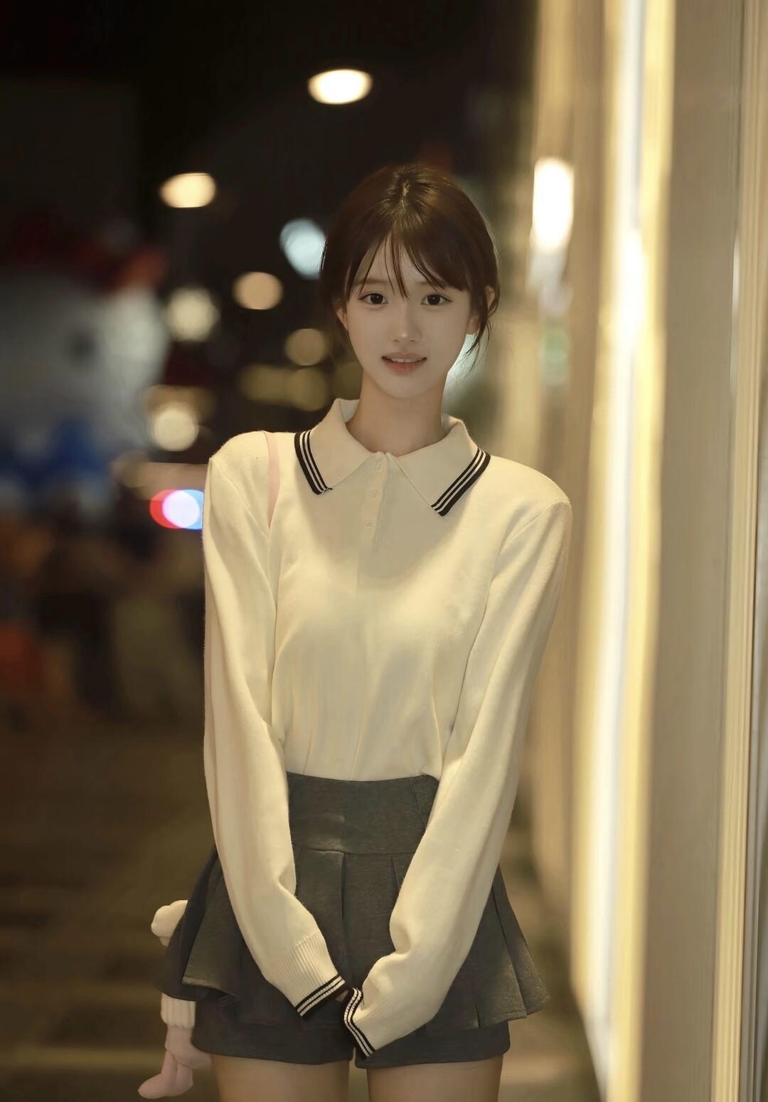 白天是乖乖女，晚上变身街头甜妹！
针织衫藏不住少女感，百褶裙在风里晃出心动弧度。