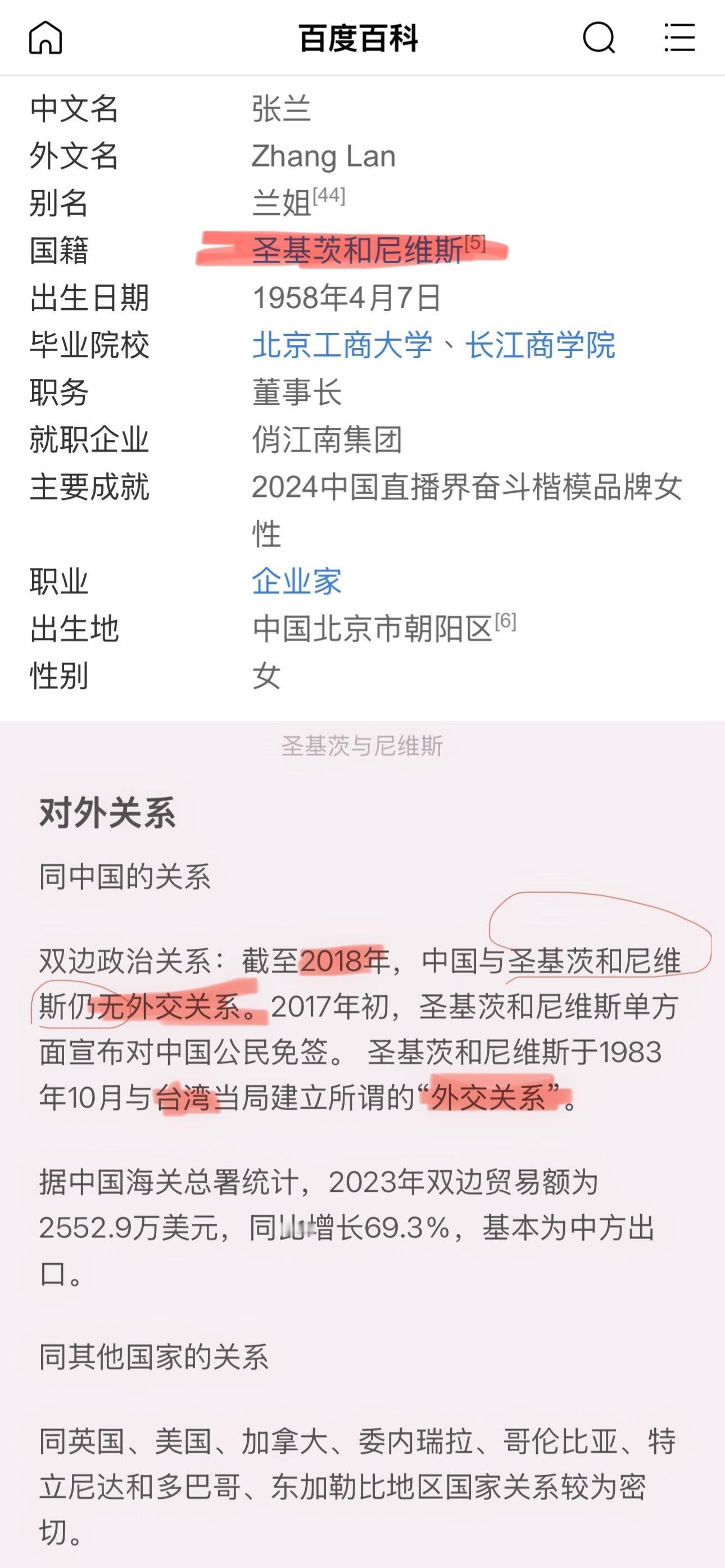 科普：张兰的国籍是圣基茨和尼维斯，是世界上极少数，不和中国建交却跟台湾地区建立所