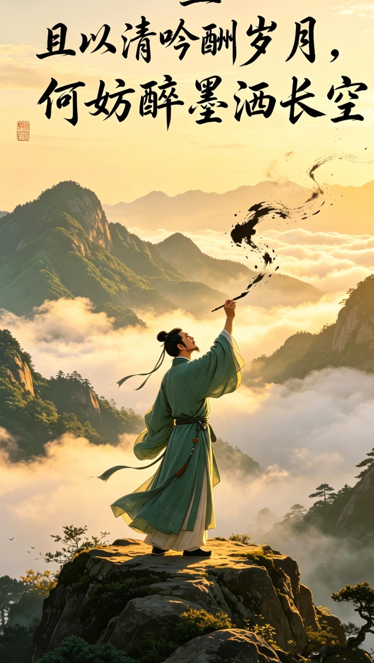 我写： 且以清吟酬岁月，何妨醉墨洒长空，邀请友友赐更好上联