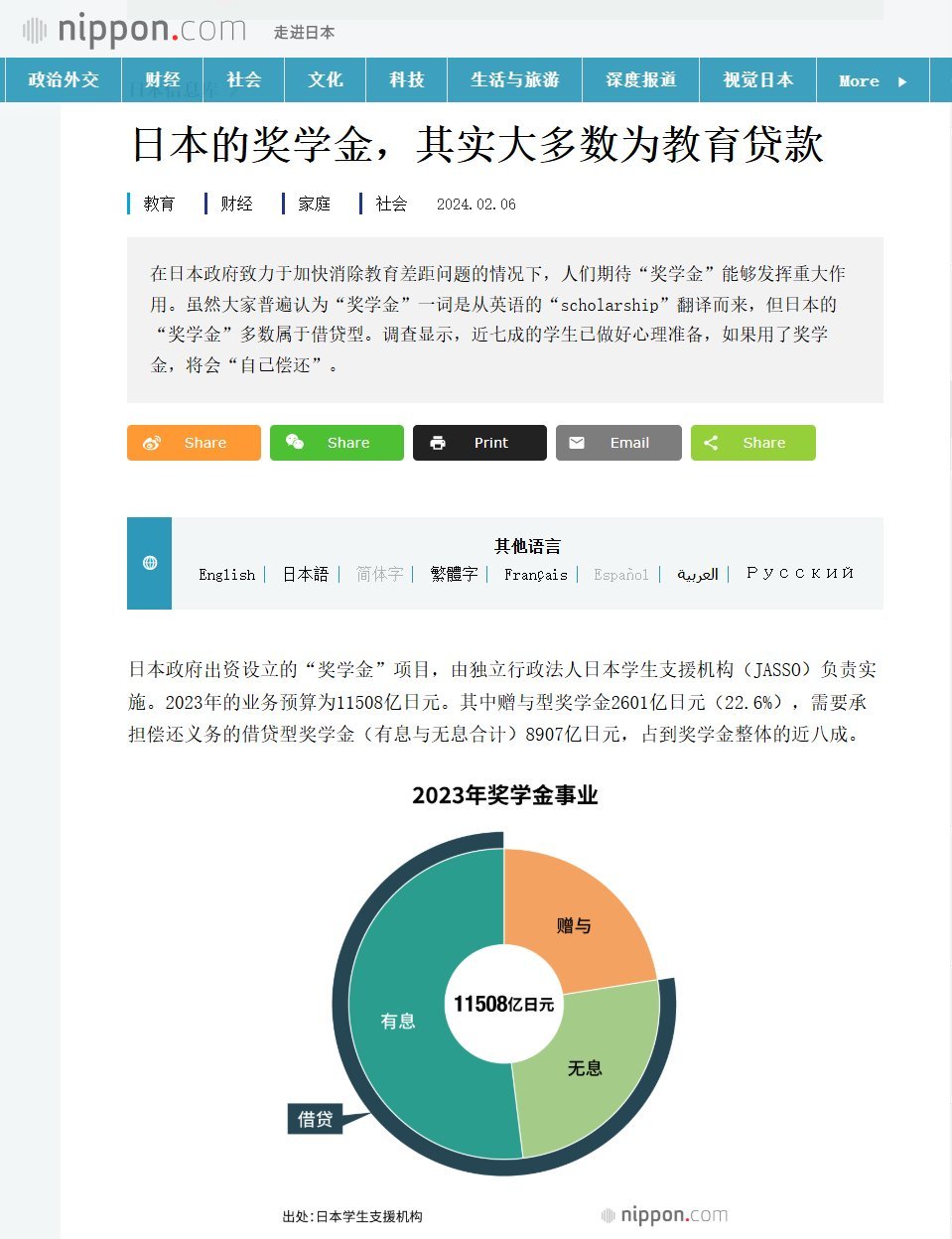日本的大多数奖学金，实际上是助学贷款，有一些还要收利息，但是又叫奖学金，让学生误