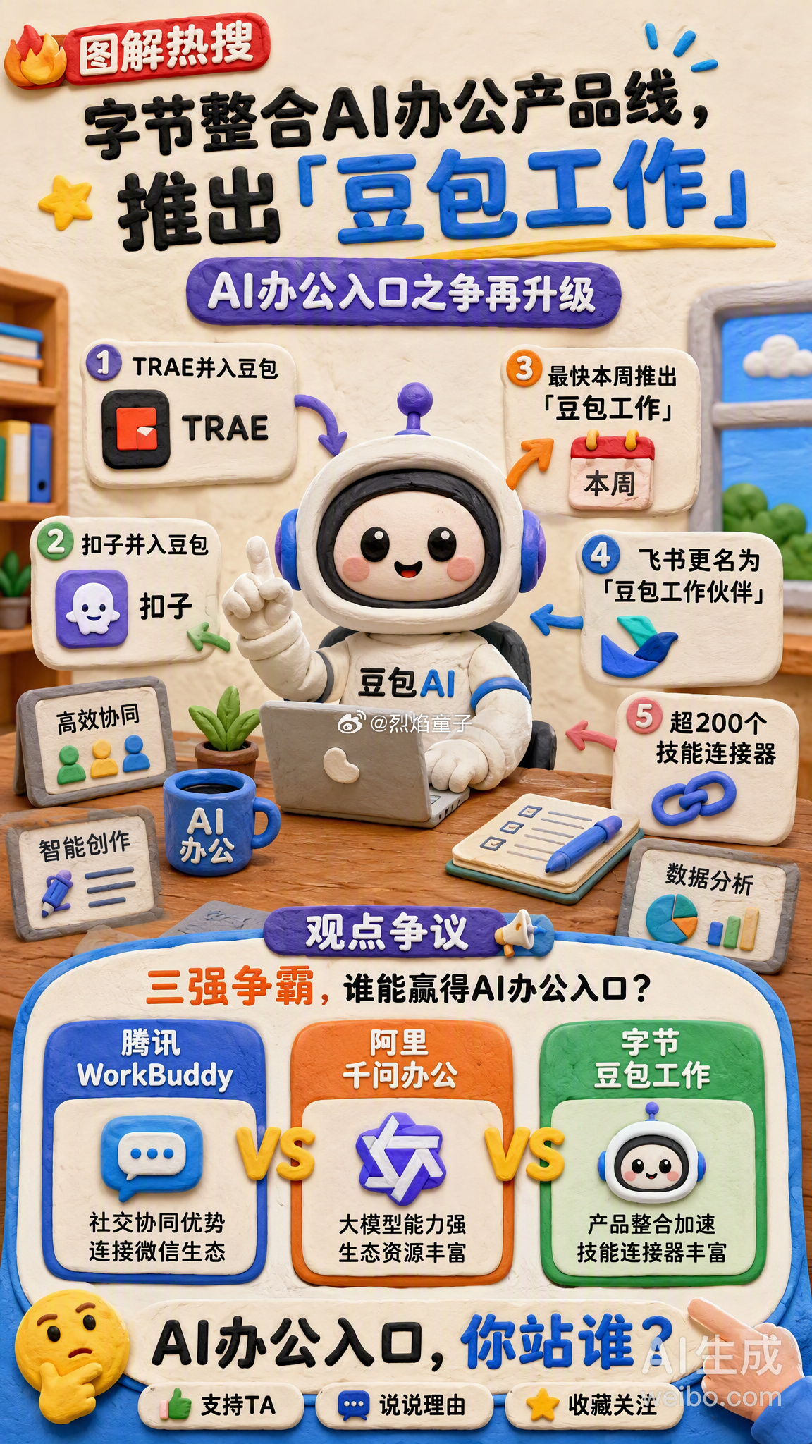 豆包将推出独立AI办公产品 字节这边正在完成一波大的团队整合，TRAE、扣子 C