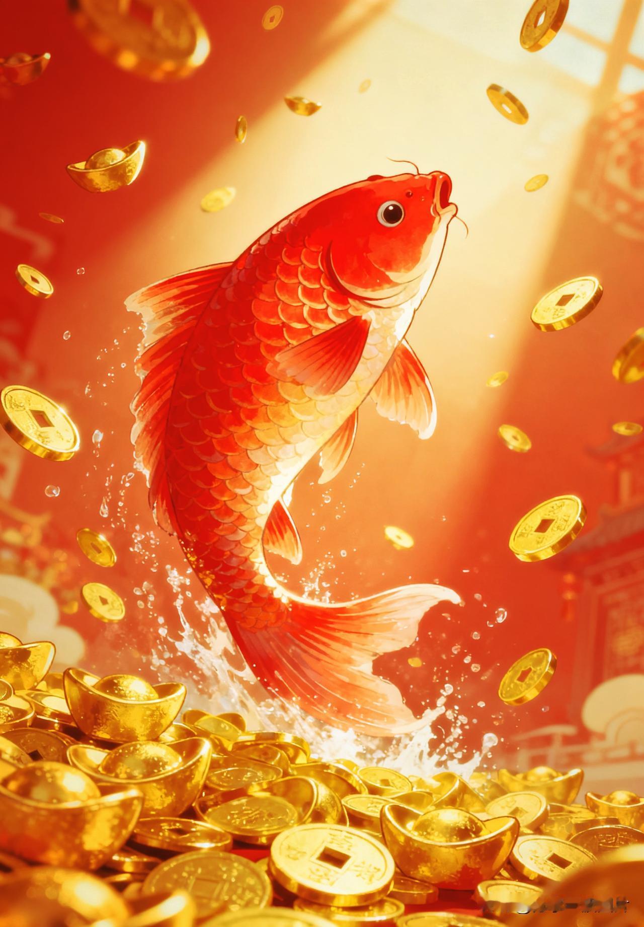 红鲤冲云霄，福运节节高。