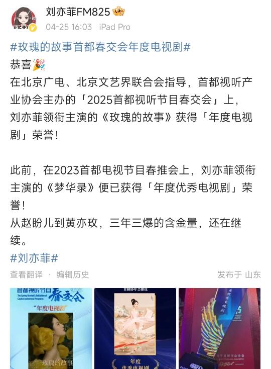 玫瑰的故事年度电视荣誉，荣誉加一