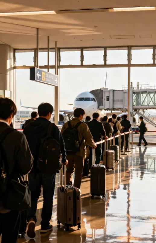 这两天，日本各大机场里排队办票的，几乎清一色是中国面孔。
没人慌乱，只是忽然意识