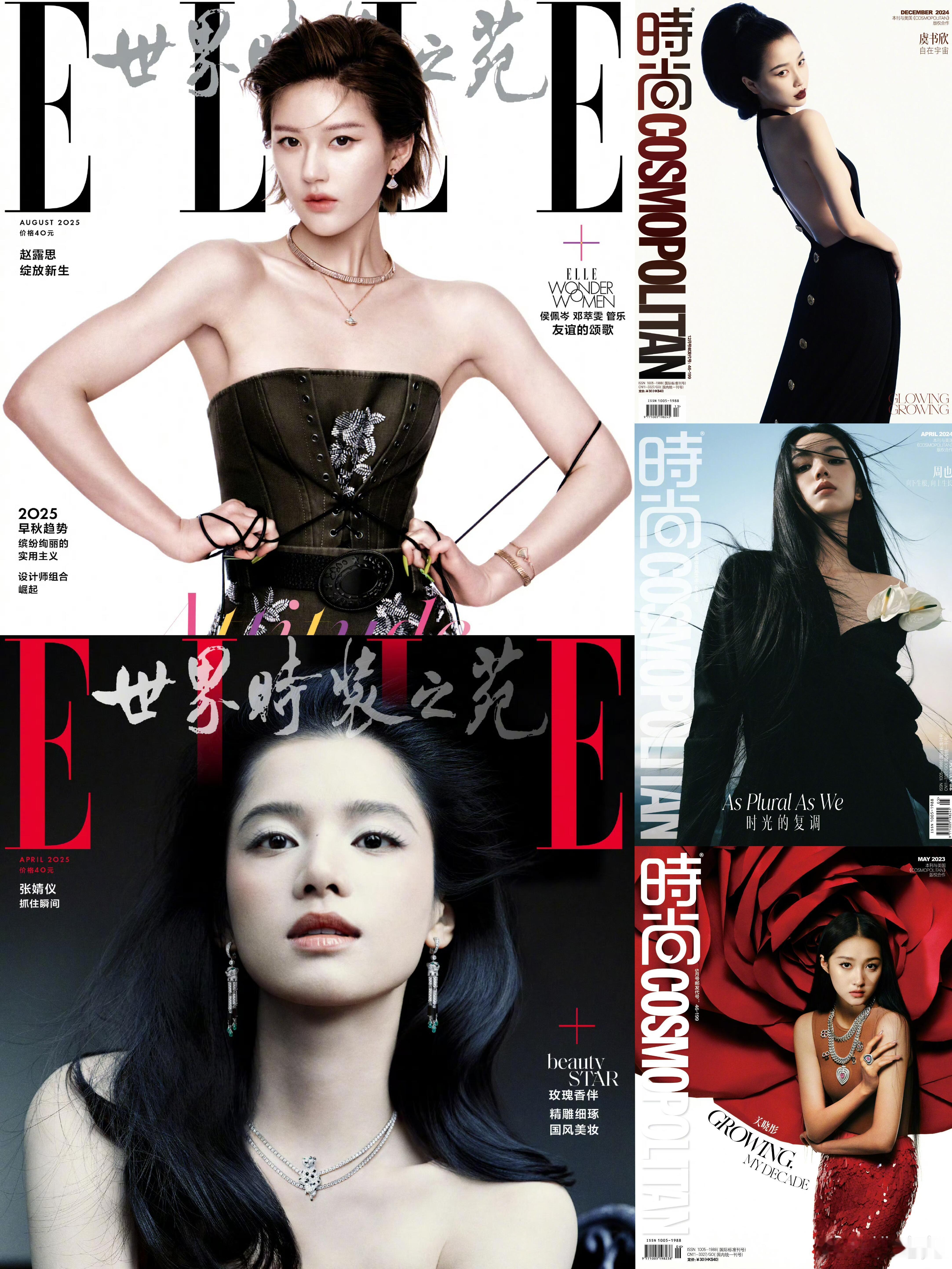 内娱九五花五大刊实绩张婧仪：2025ELLE四月刊赵露思：2025ELLE八月刊