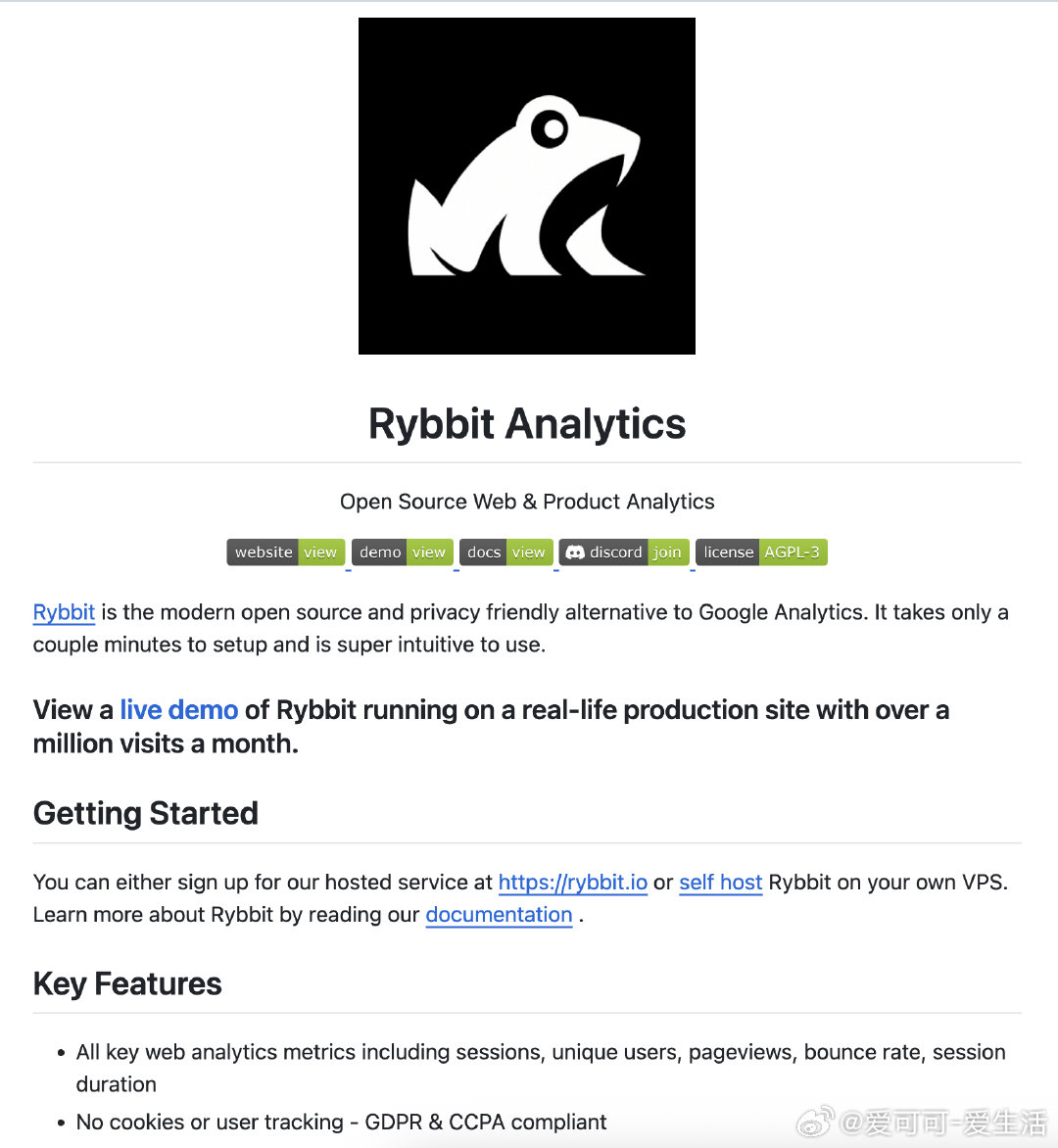 【[616星]Rybbit：开源且无Cookie的网站分析工具，比传统工具更直观