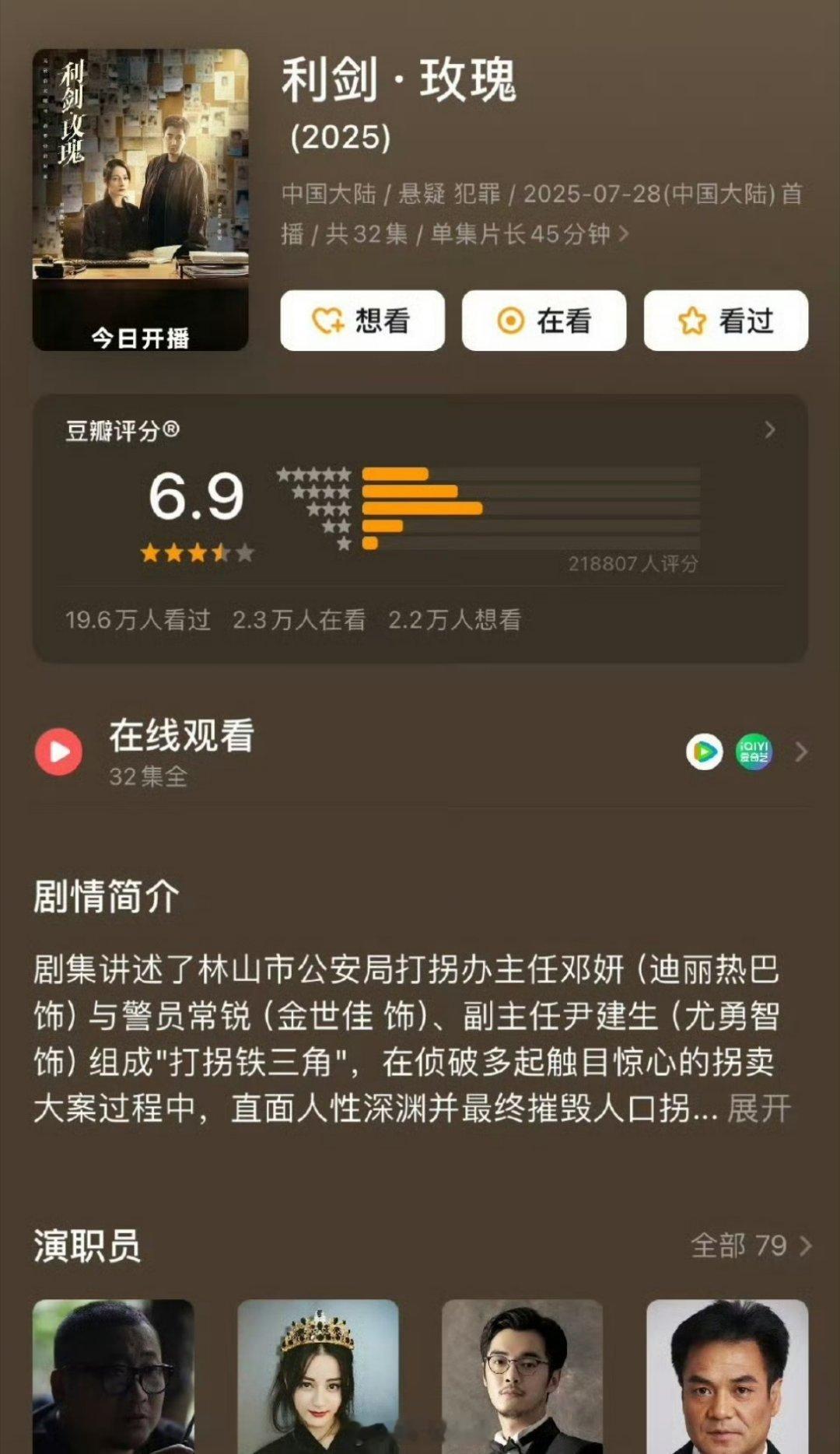 突然发现迪丽热巴主演的《利剑玫瑰》和《你是我的荣耀》这两部剧的开分分型都是一样的
