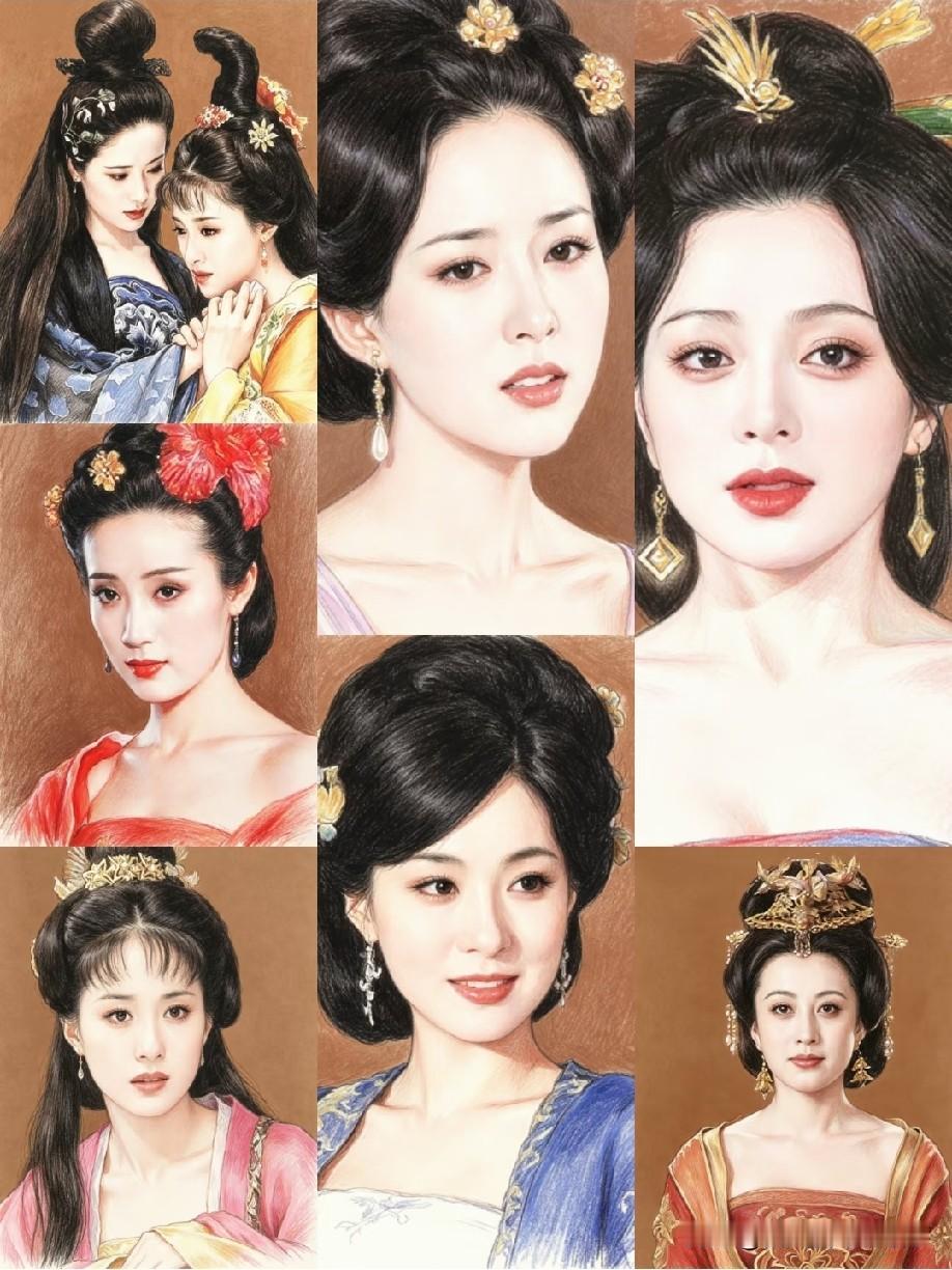 大唐情史里的造型太美了，沈傲君、颜丹晨、秦岚，三位在剧里都巨美，各有各的韵味，辨
