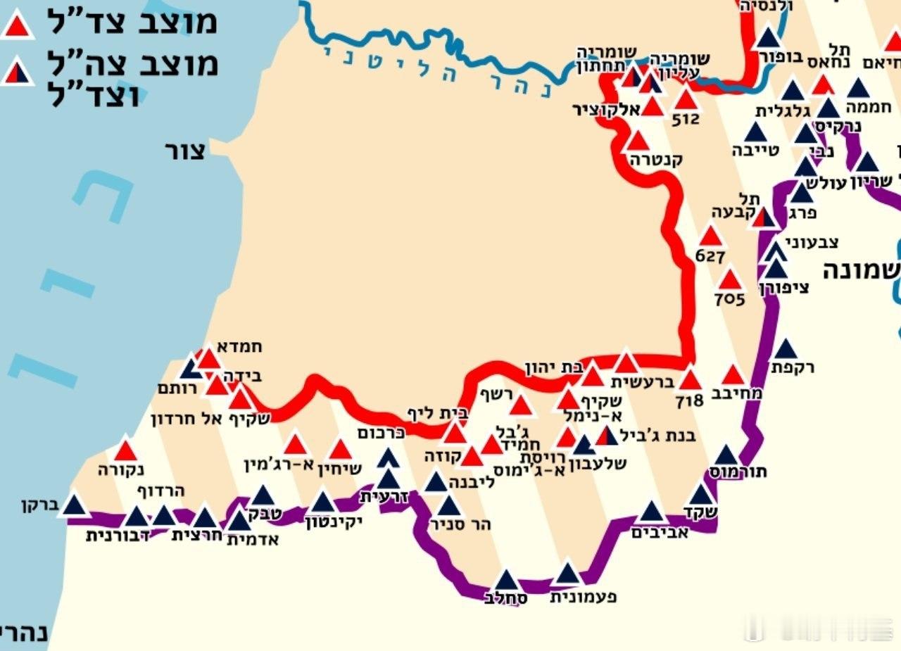 这是以色列 1985 年在黎巴嫩南部划定的缓冲区，和今天划定的一模一样。可是，这