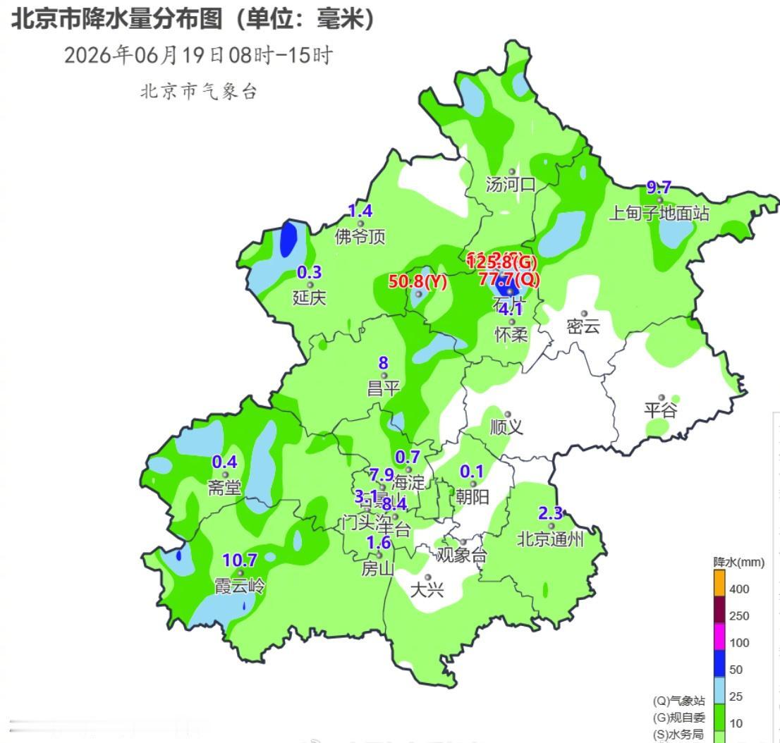 【北京北部山区出现极端暴雨】6月19日下午，北京怀柔雁栖河流域出现猛烈集中的暴雨