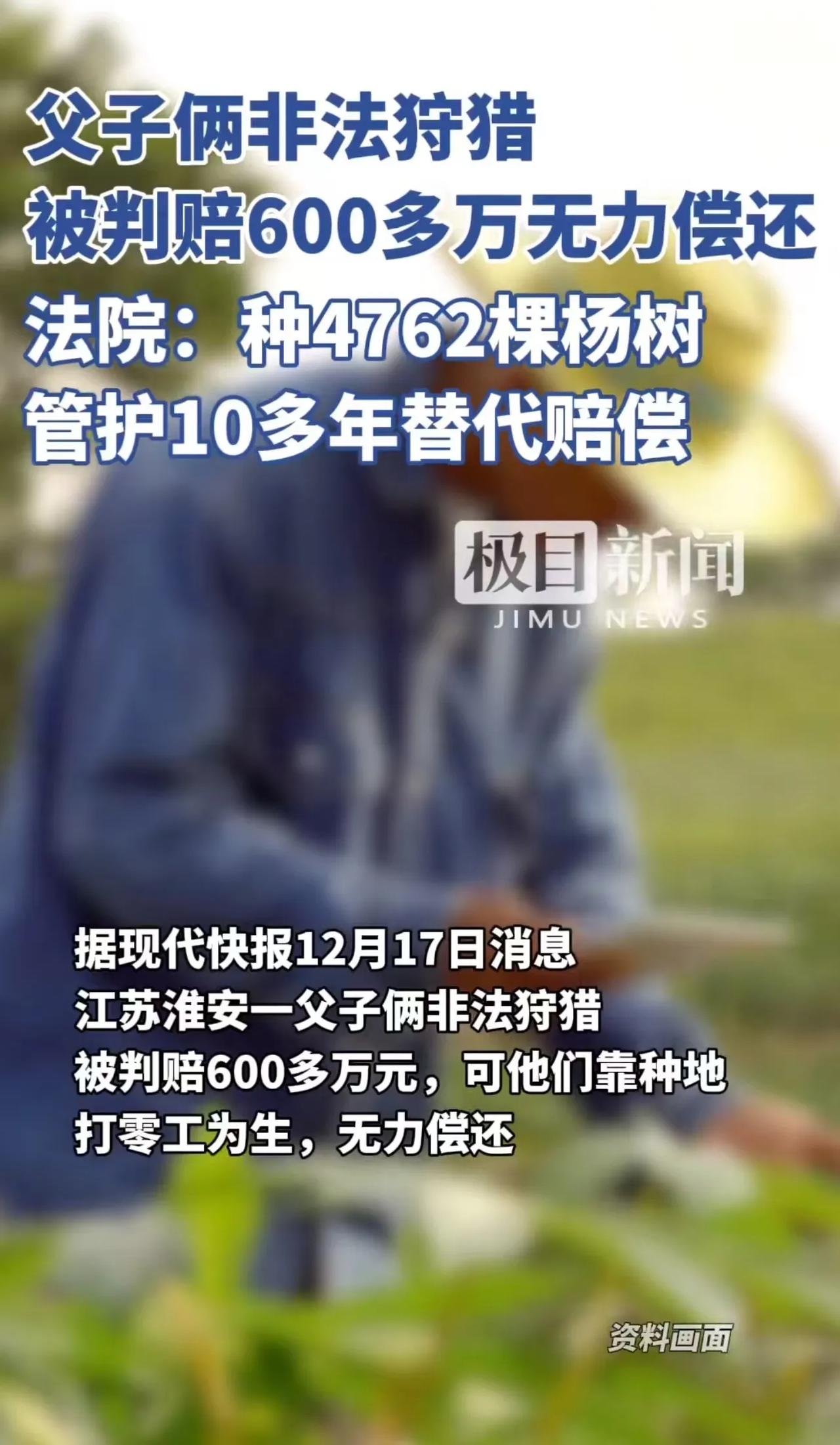 江苏淮安，父子俩非法狩猎，被法院判赔600 多万！但他们靠种地打理工为生，根本无