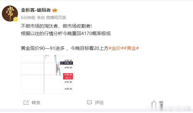 拿下，老常带着130点利润过来了，大家今晚宵夜有了。场外可以稳健止盈了！金价黄金