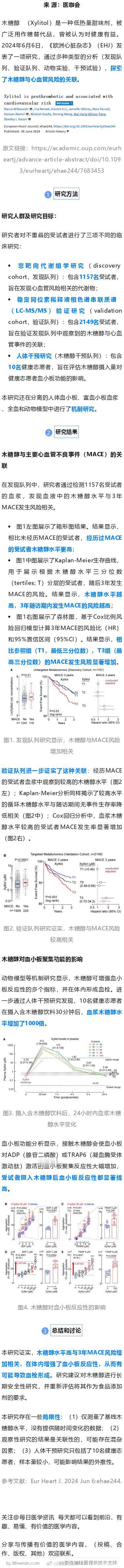 EHJ：甜味剂木糖醇，对心血管有何安全隐患？木糖醇（Xylitol）是一种低热量