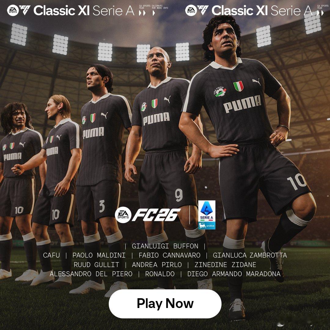 意甲联赛传奇十一人球队现已可以在FC 26中使用。FC26