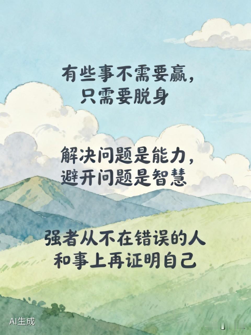 有些事不需要赢，只需要脱身。解决问题是能力，避开问题是智慧。强者从不在错误的人和