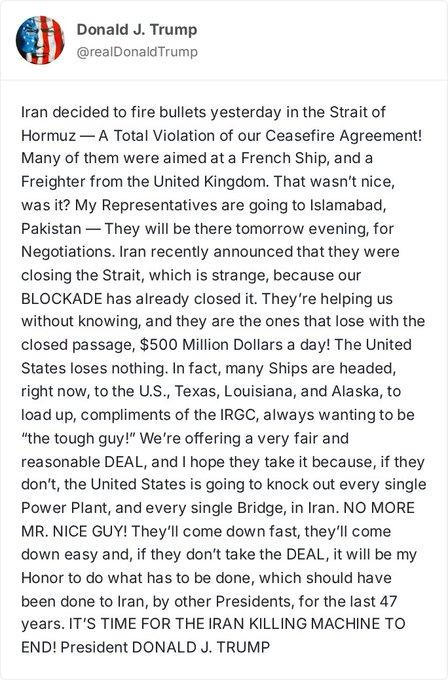 特朗普再度强硬表态：如果伊朗拒绝和平协议，将攻击其发电厂和桥梁！

特朗普在接受