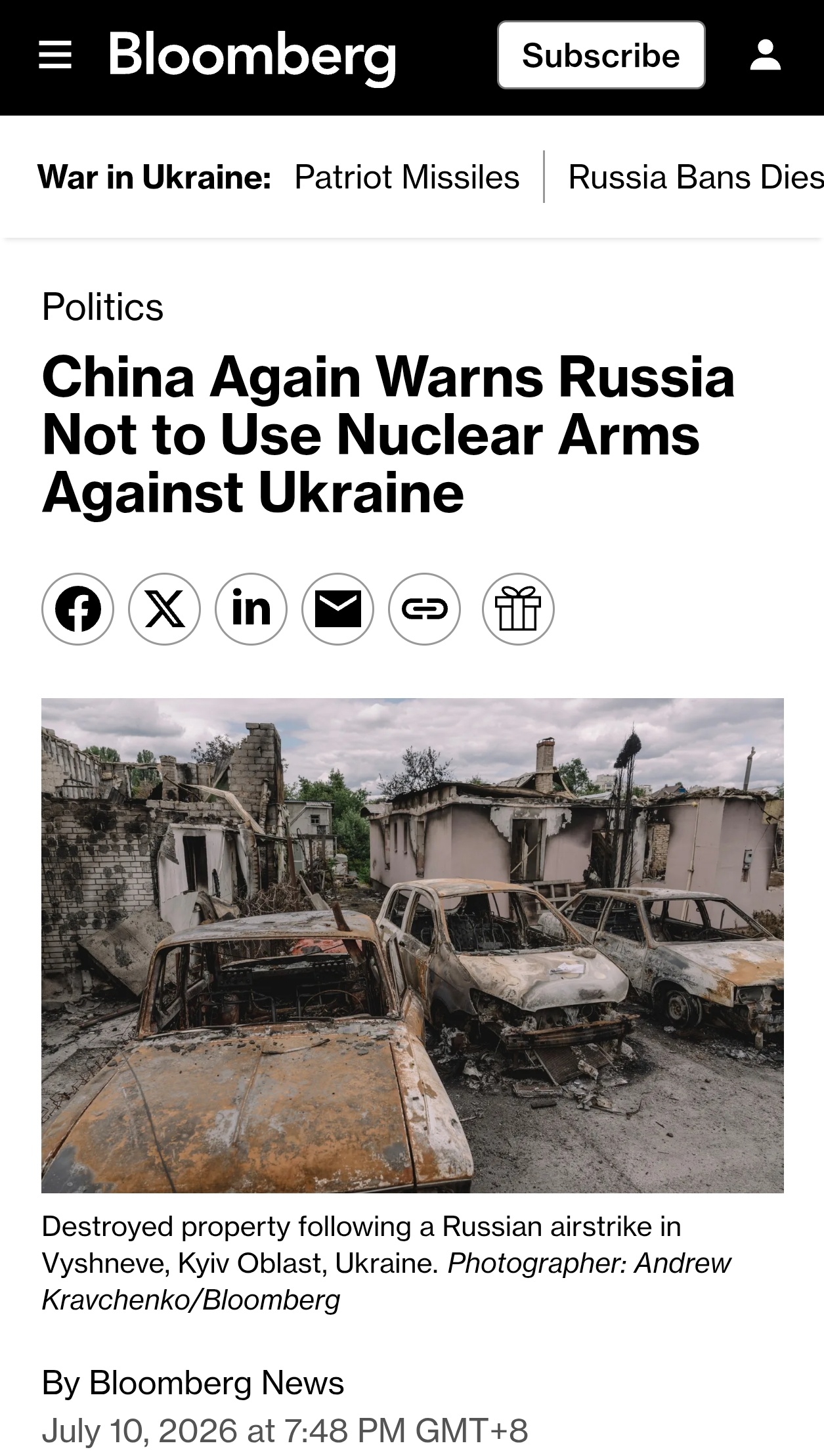 🔹据彭博报道，乌克兰总统泽连斯基表示，中国已经再次告诫俄罗斯，不要考虑对乌克兰