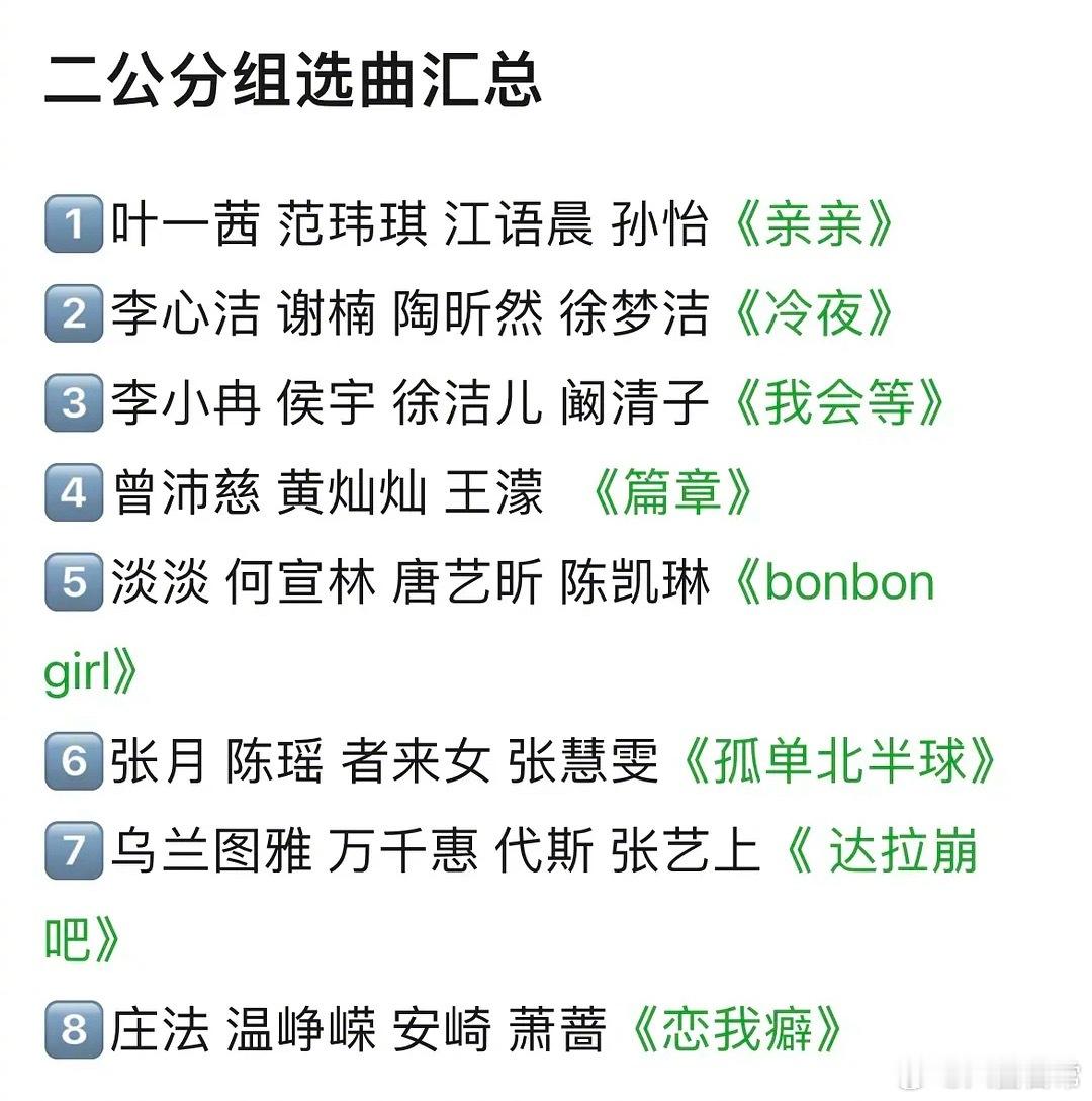 浪姐二公分组选曲🍉1️⃣ 叶一茜 范玮琪 江语晨 孙怡《亲亲》2️⃣李心洁 谢