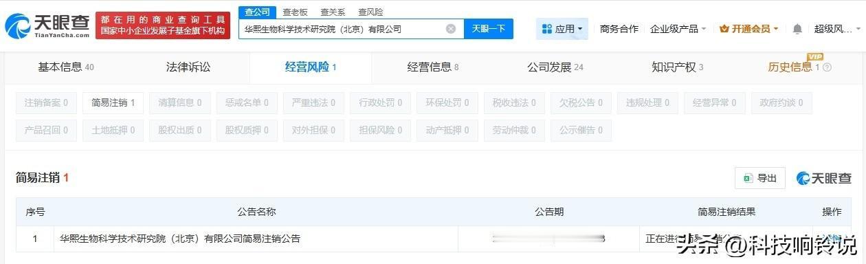 【华熙生物科学技术研究院公司拟注销】
天眼查App显示，近日，华熙生物科学技术研