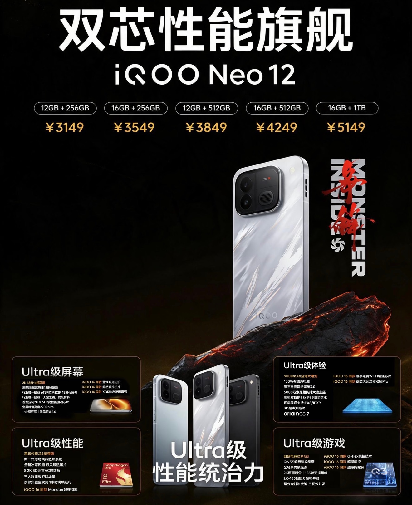 国补后3149元起的iQOO Neo12，加入主动风冷风扇，搭配8200mm² 