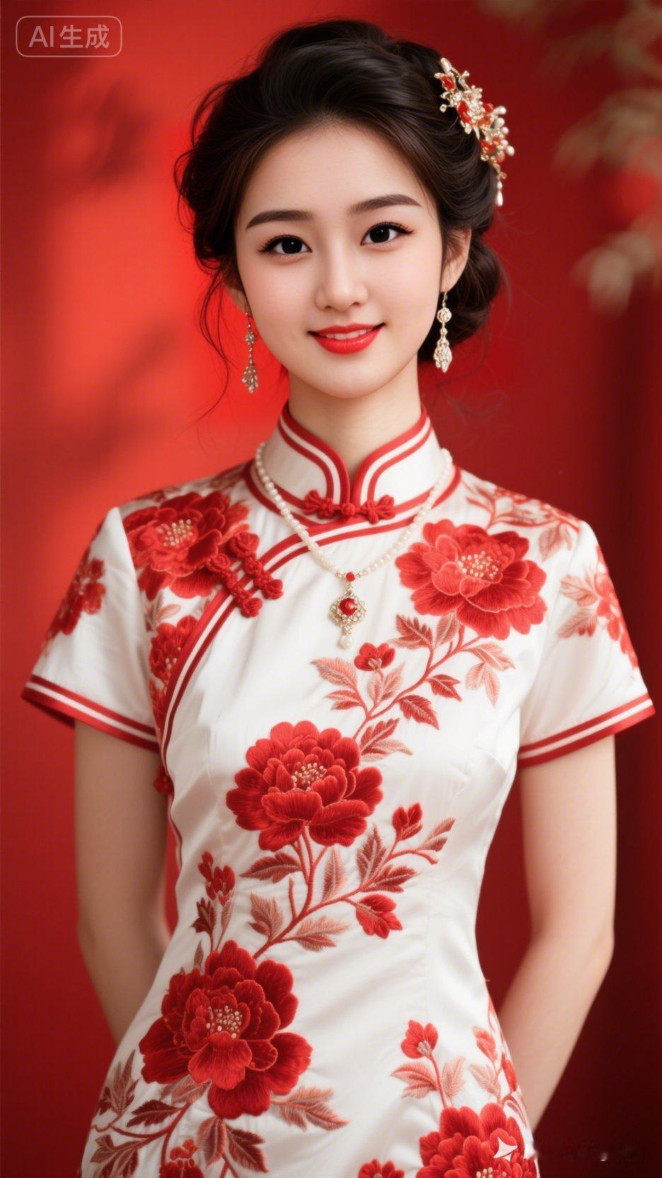 优雅旗袍，红白相映，尽显东方韵味！