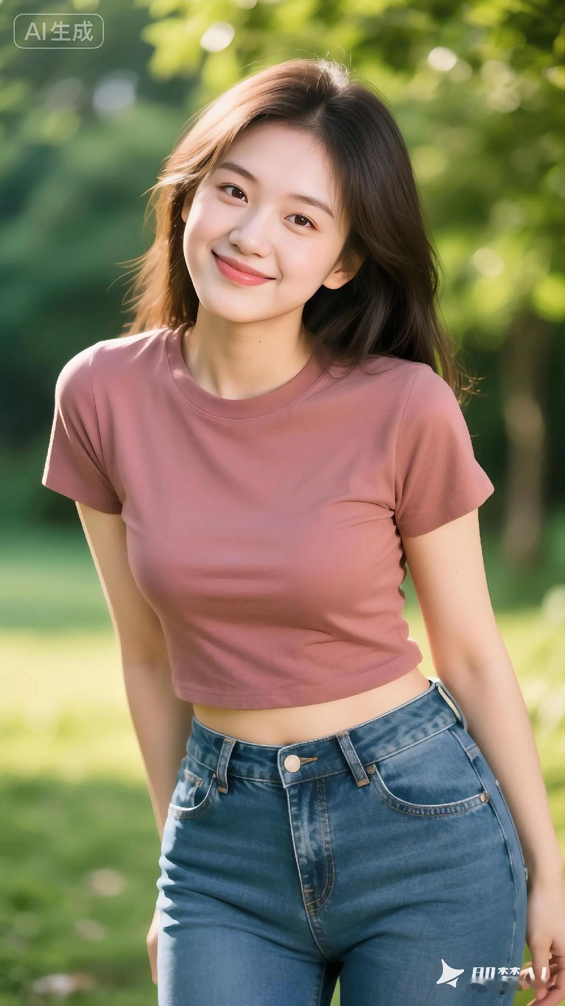 她的笑容像春风一样舒展，简单穿搭也满是松弛感。你们觉得这种自然的美，是不是比浓妆