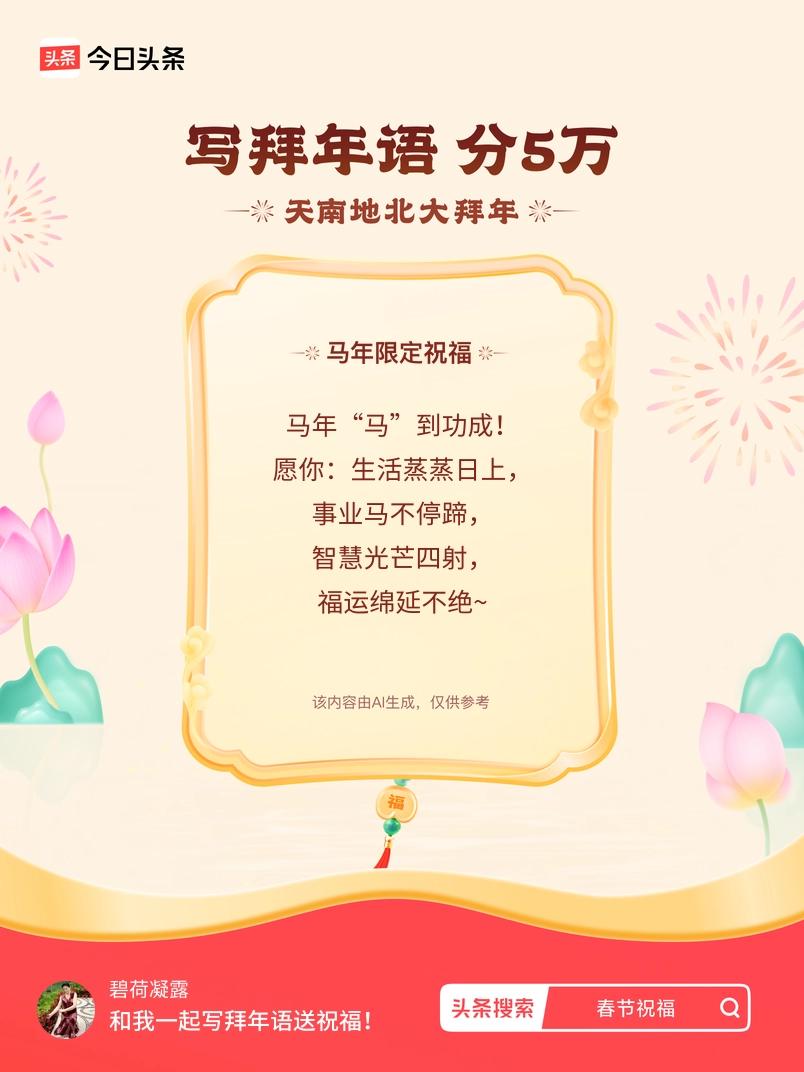 写拜年语送祝福新春拜年送祝福！我的祝福是：“马年“马”到功成！愿你：生活蒸蒸日上