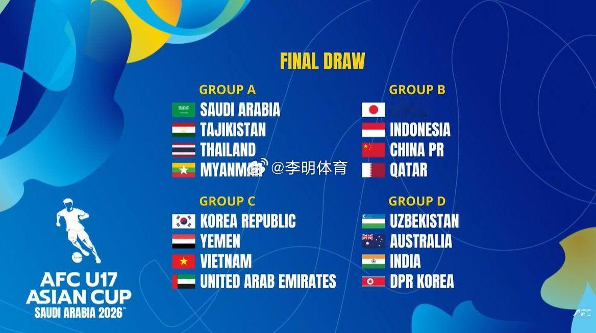 U17亚洲杯分组出炉 U17亚洲杯中国日本同组  希望击败日本，希望通过这次亚洲