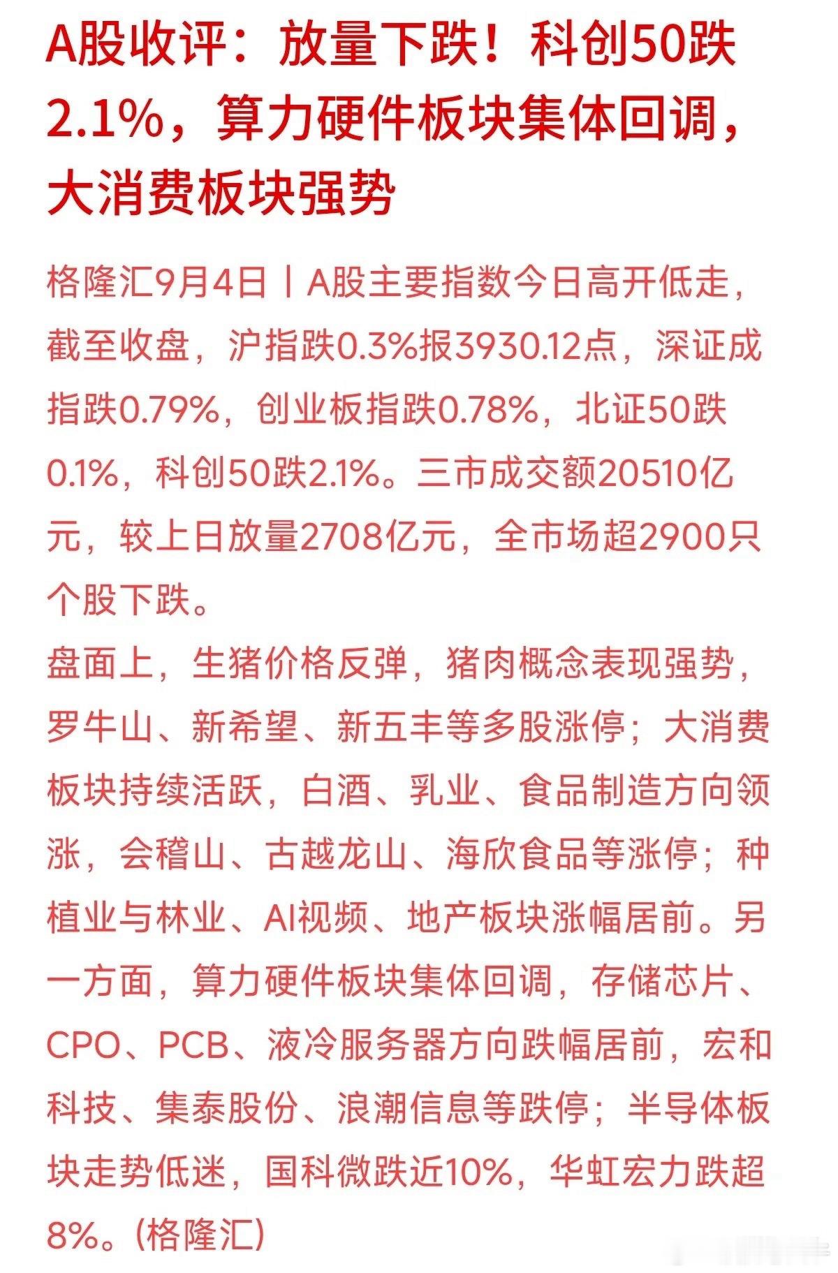 一边是算力芯片跌得鼻青脸肿，一边是“猪肉白酒”逆势大涨，今天的A股挺有意思。关注