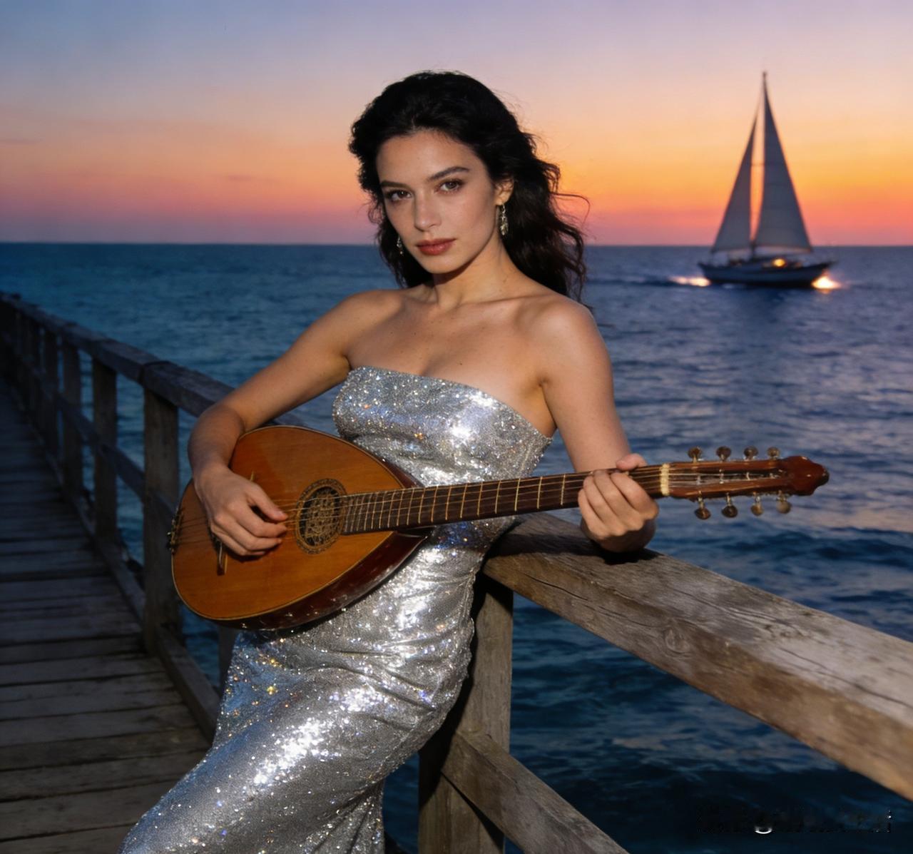 海与弦
 海浪把沙滩磨成薄纱
她坐在潮声里
指尖挑着海面的风
 
琵琶弦是被拉长