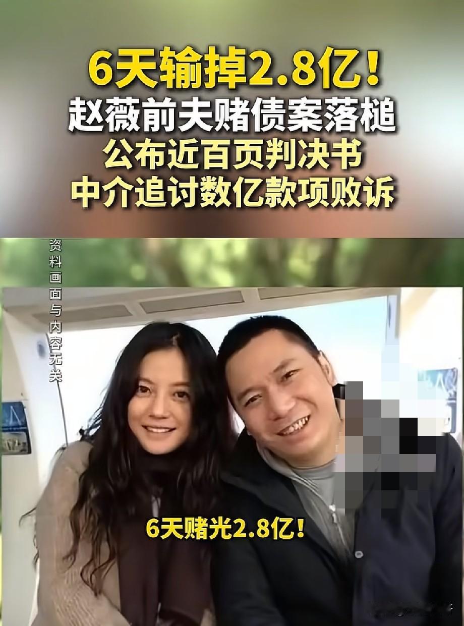 6天豪赌输2.8亿！赵薇前夫赌债案尘埃落定，中介追讨上亿利息彻底败诉
 
近日，