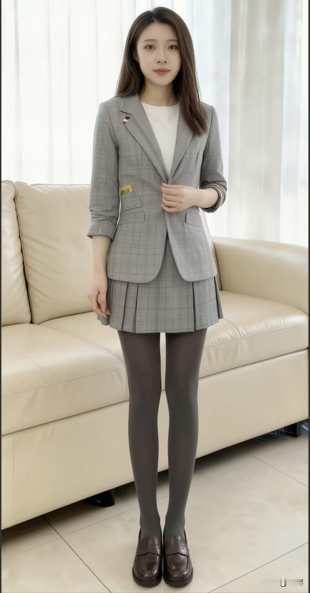 西装+半身裙怎么穿才好看？
✅ 选同色系格纹套装，避免颜色杂乱，自带高级感。
✅
