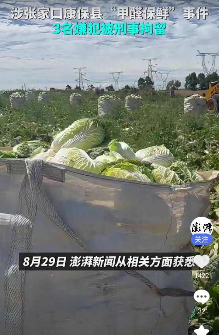 大快人心！张家口甲醛白菜案落地，3人被刑拘。终于等到官方重磅结果！持续刷屏的张家