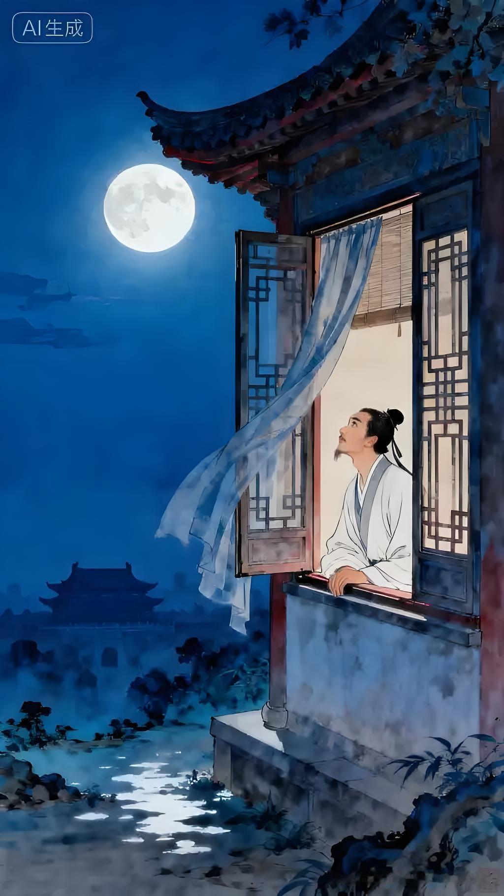 《夜吟》
——宋·释赞宁
独坐闲吟野思清，
秋庭萧索暮烟轻。
孤灯欲灺月未上，