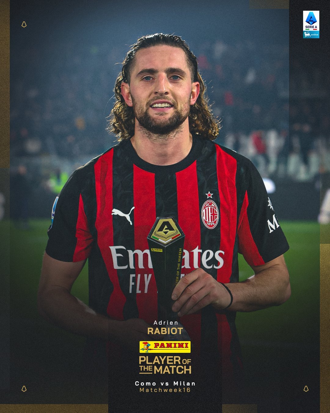 【官方】 科莫1比3AC米兰 🎖️ 拉比奥特🇫🇷当选本场比赛最佳球员。意甲