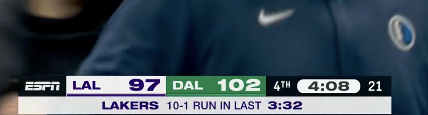 湖人只差5分了！ 打了一波10-1高潮！湖人vs独行侠