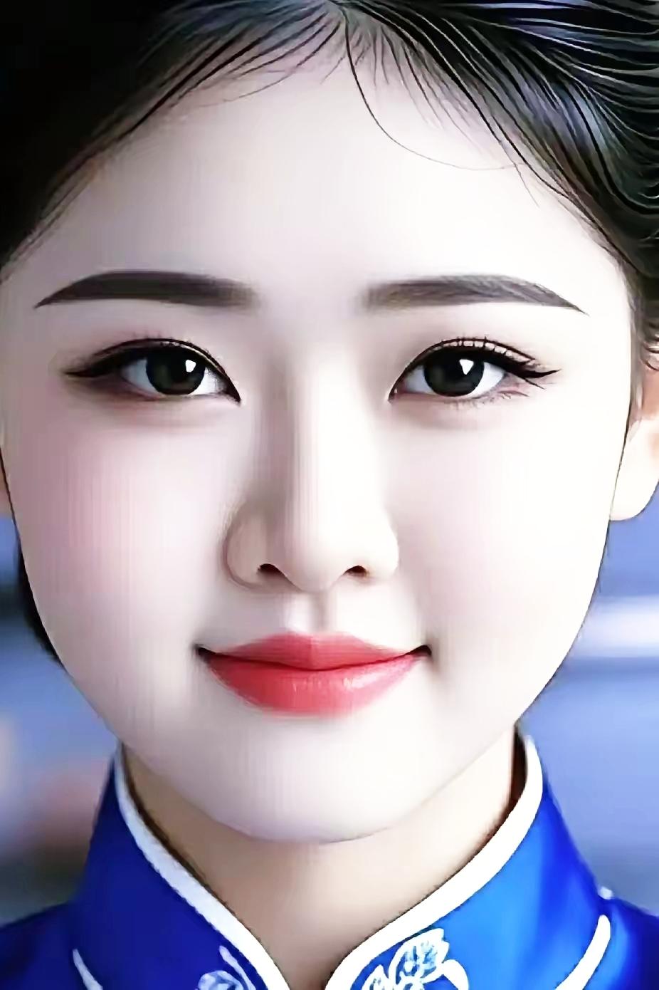 甜美少女，蓝衣红唇，清新可爱！🌸💄👗