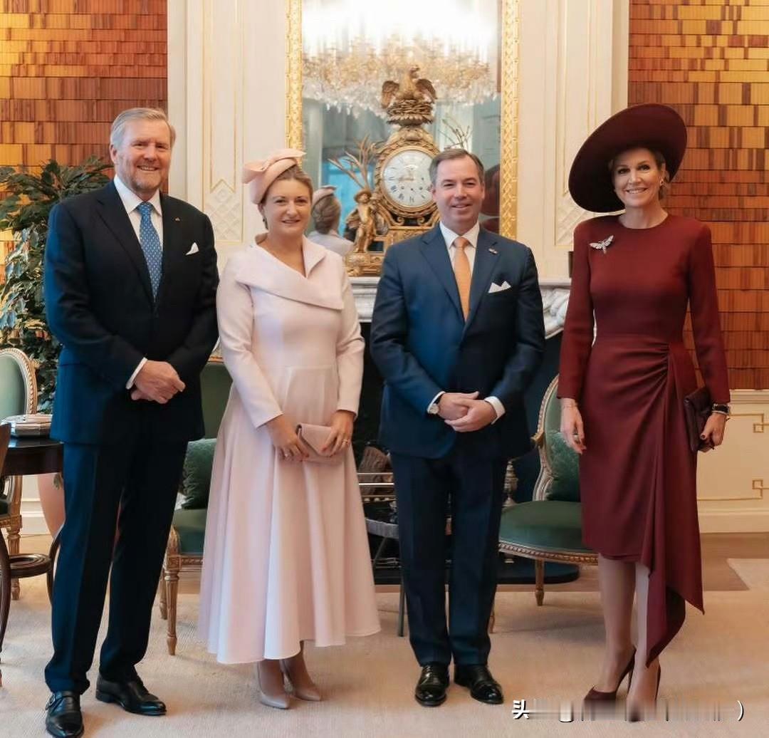 新升级的纪尧姆大公和斯蒂芬妮大公夫人访问荷兰！荷兰国王夫妇接待！马克西玛的群里和