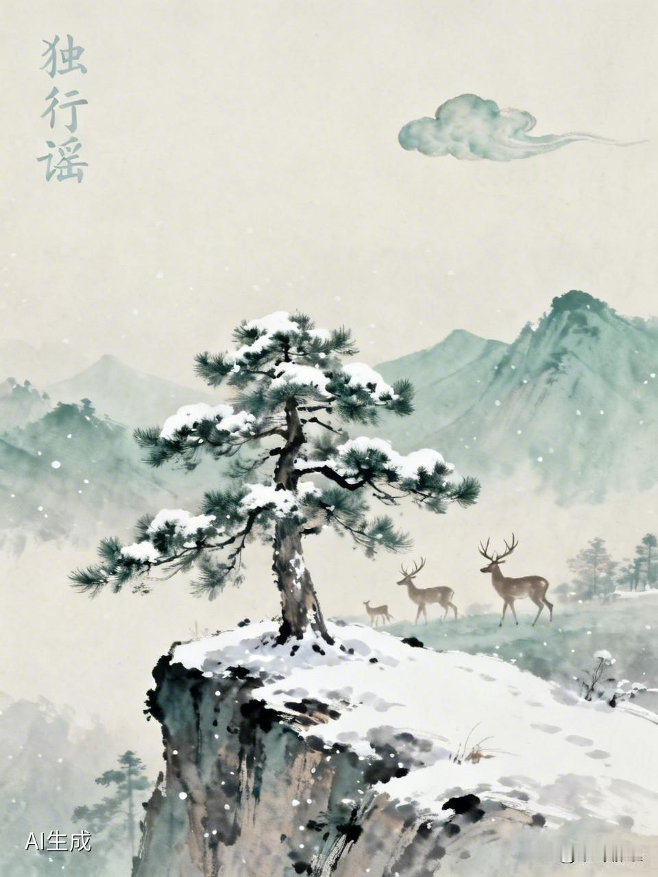 自度牌名：独行谣 

绝壁孤松立雪时，
惯看刍狗竞朝曦。
霜侵老干虬龙劲，
风过