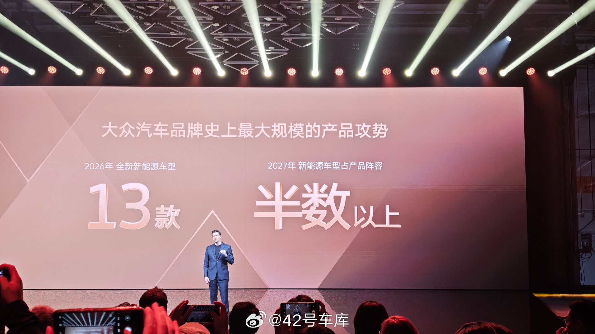 2026 年大众会有 13 款新能源新车，到 2027 年新能源产品会在大众品牌